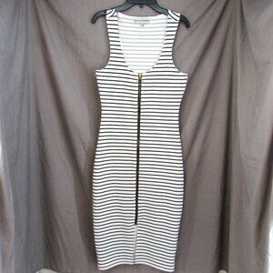 Almost Famous Junior White w/Black Stripe Bodycon Front Full Zip Dress Sz S
